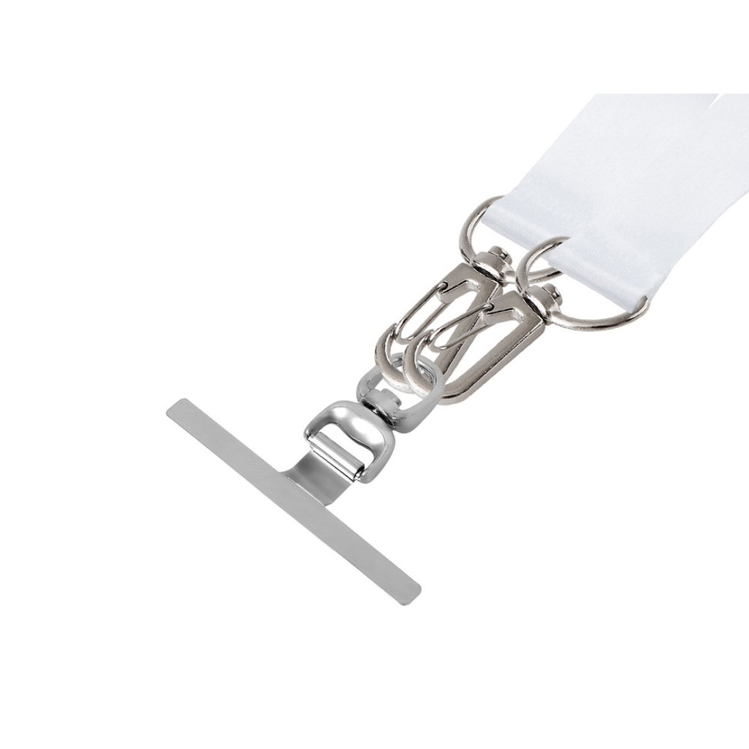 Ланъярд 2 см под сублимацию с 2-мя трендовыми карабинами и металлическим держателем для телефона, серебристый