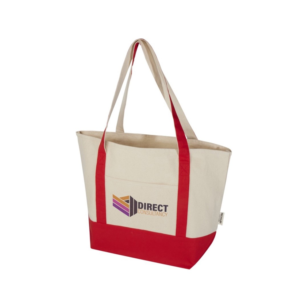 Sam эко- сумка из переработанного хлопка, сертифицированного согласно GRS, плотностью 320 г/м2 - Красный / Натуральный