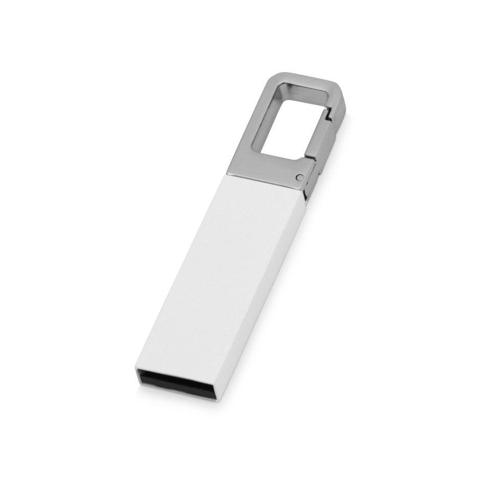 Флеш-карта USB 2.0 16 Gb с карабином "Hook", белый/серебристый