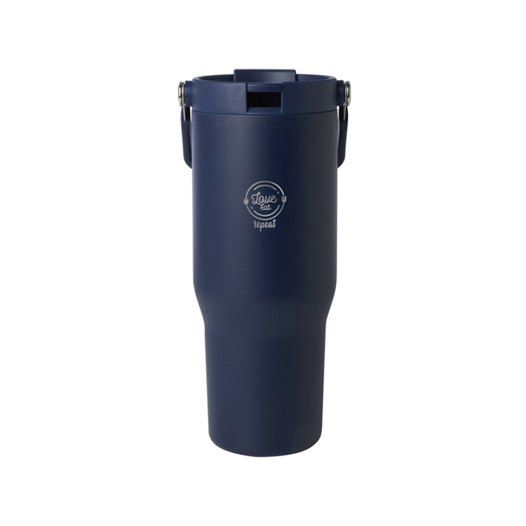 Термостакан Bronx объемом 900 мл из меди и переработанной нержавеющей стали, сертифицированной по стандарту RCS, с вакуумной изоляцией и крышкой с двойной функцией - Темно - синий