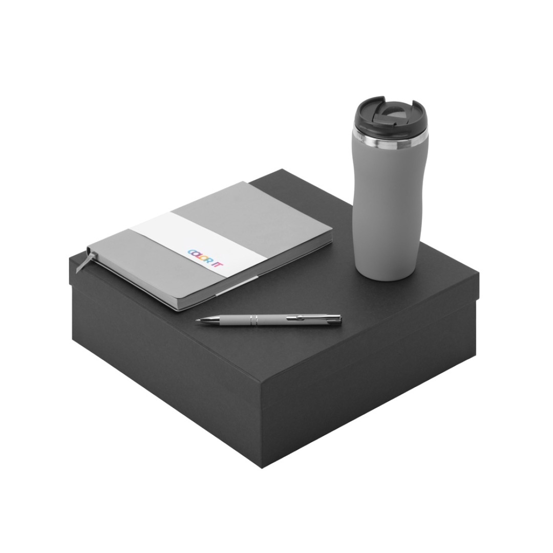 Подарочный набор с блокнотом С1, металлической ручкой и термокружкой, серый