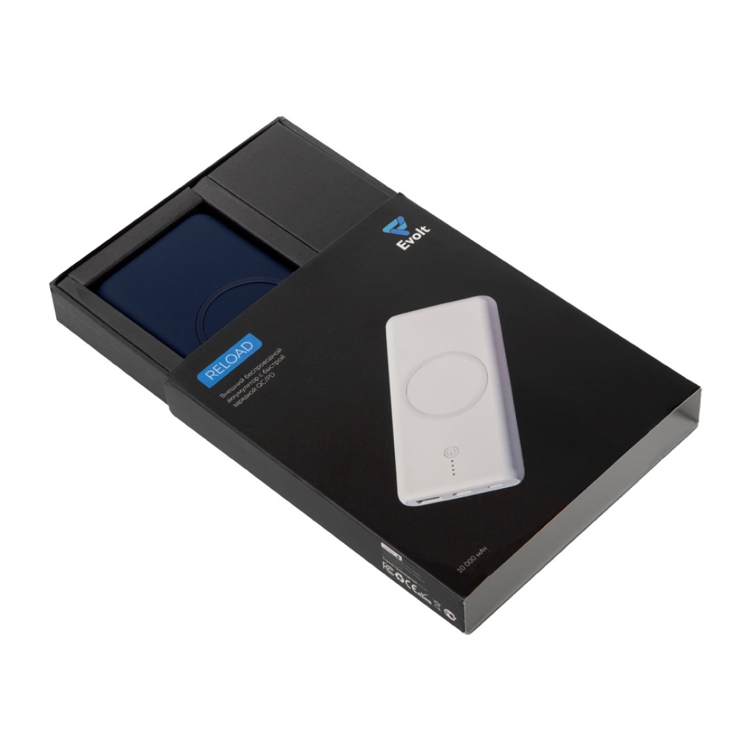 Внешний беспроводной аккумулятор c QC/PD "Reload", 10000 mAh, темно-синий (Р)