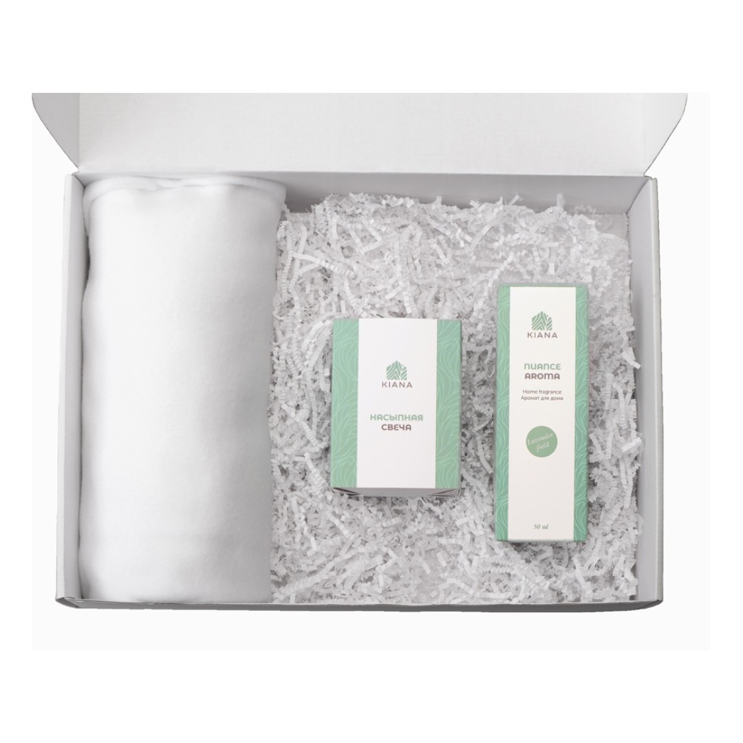 Подарочный набор White light 2.0 с пледом, диффузором, насыпной свечой