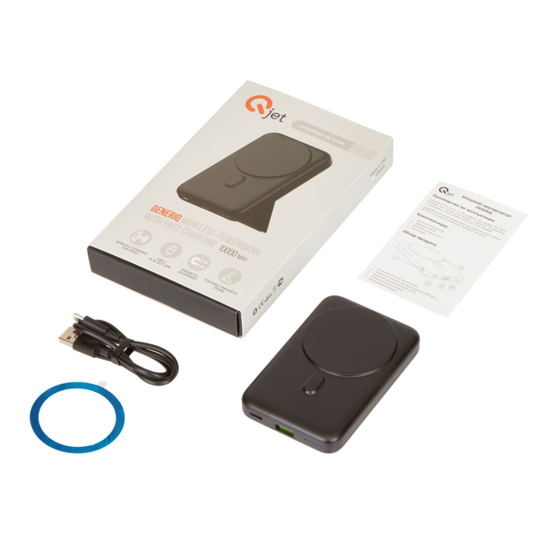 Внешний беспроводной аккумулятор «GenerIQ», 10000 мАч, черный