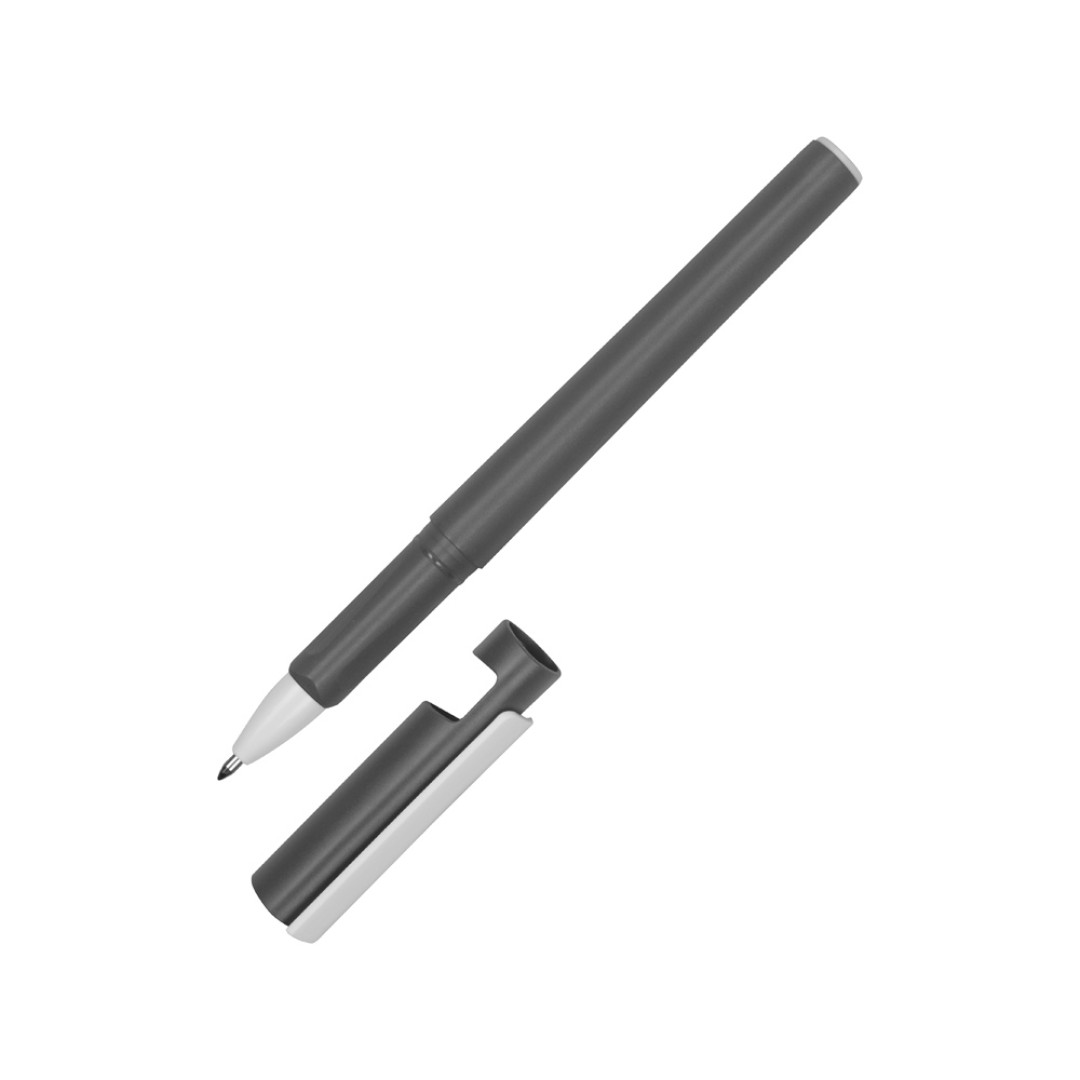 Ручка пластиковая шариковая трехгранная «Nook» с подставкой для телефона в колпачке, серый/белый