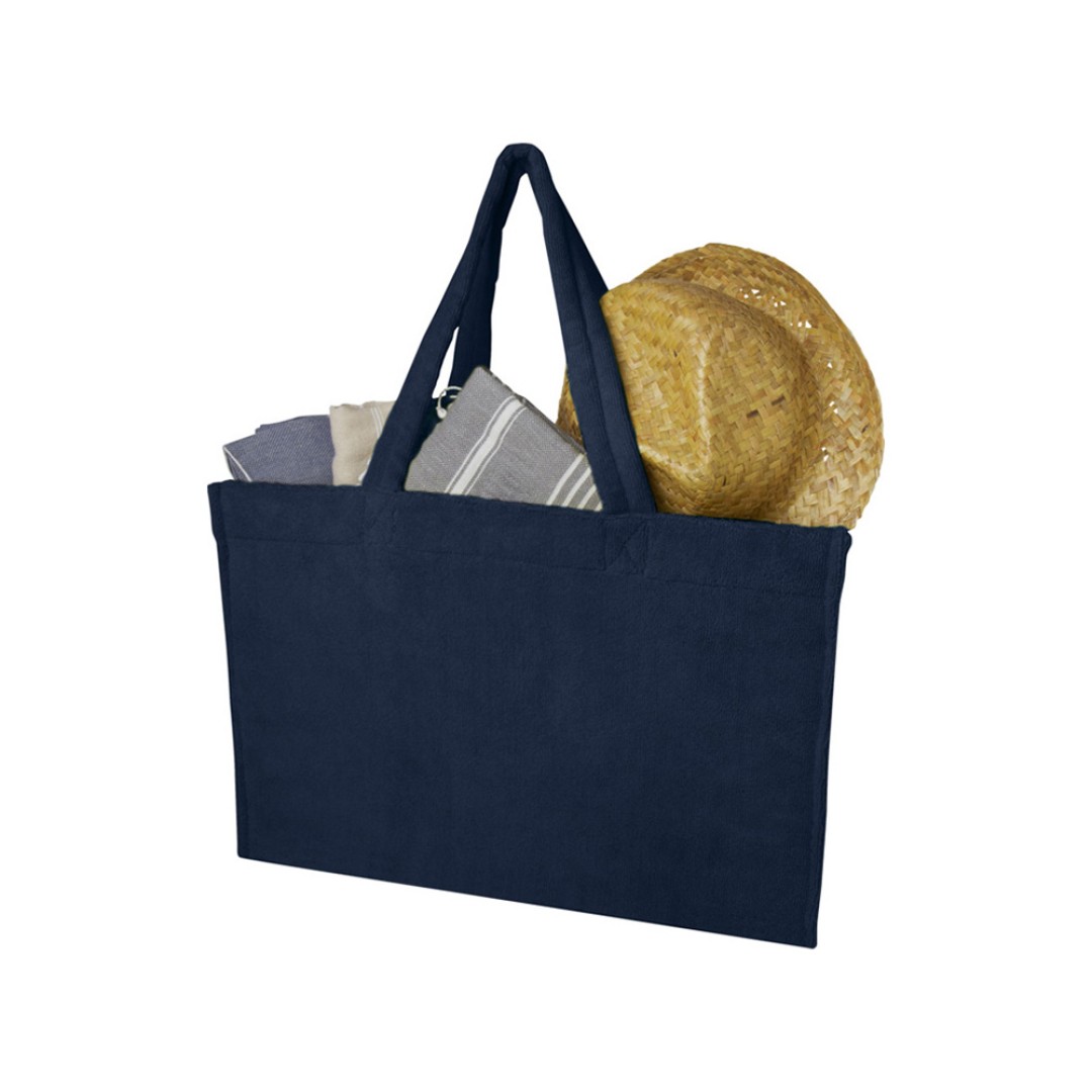 Пляжная эко-сумка Siam объемом 13 л из переработанной махровой ткани, сертифицированной GRS - Темно - синий