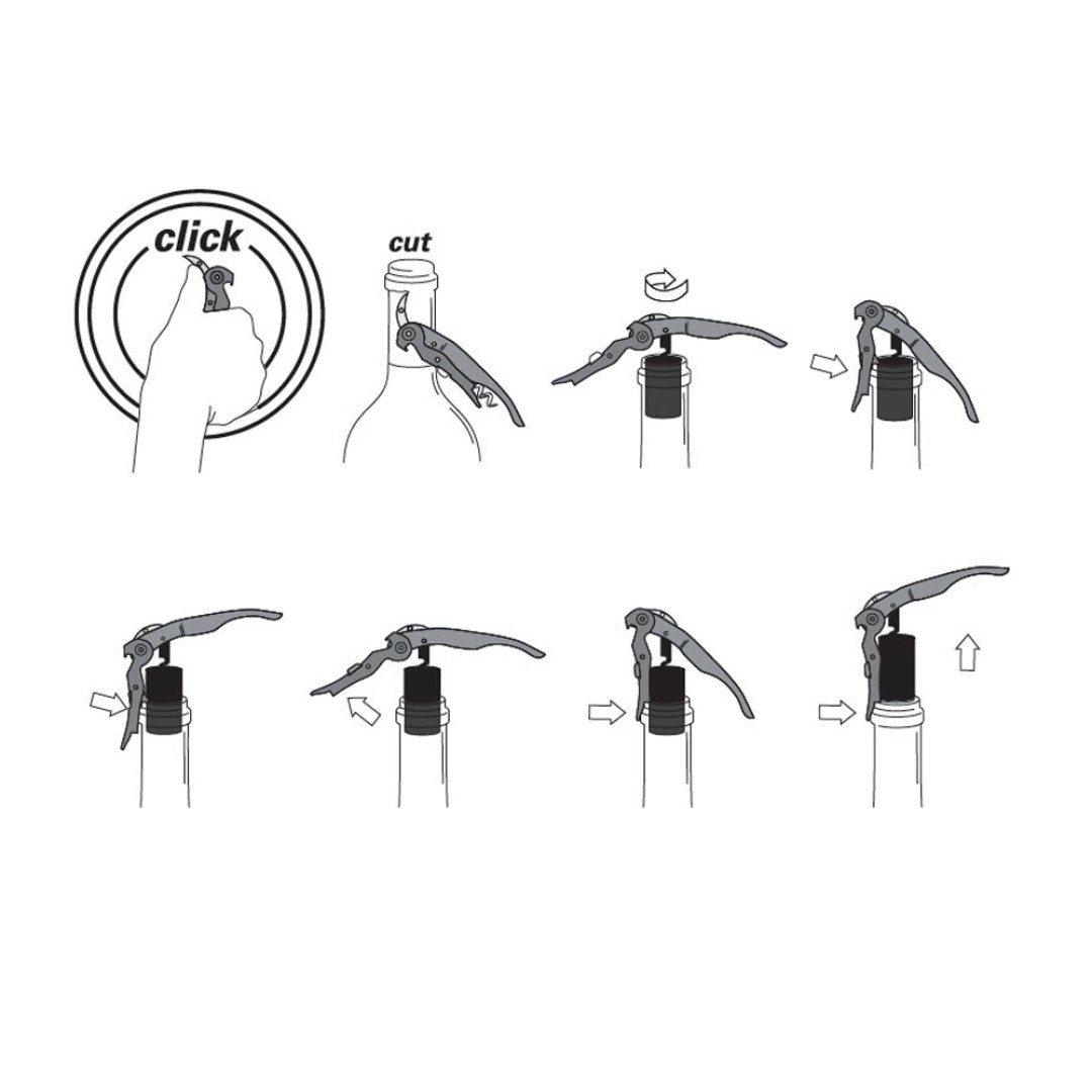 Подарочный винный набор из штопора и кожаного чехла для штопора ClickCut Set, серебристый