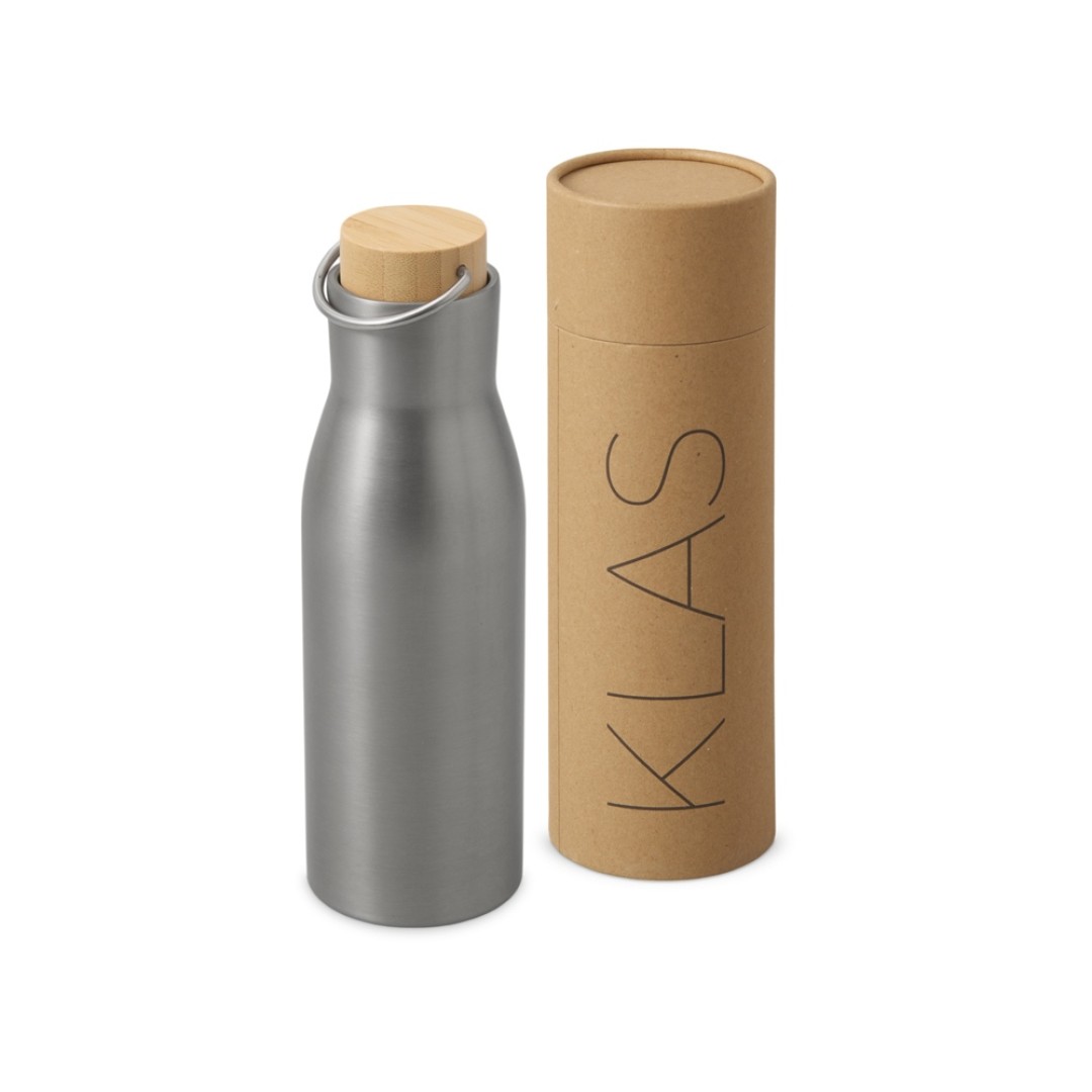 Вакуумная термобутылка с бамбуковой крышкой «Klas», 500 мл, серебристый