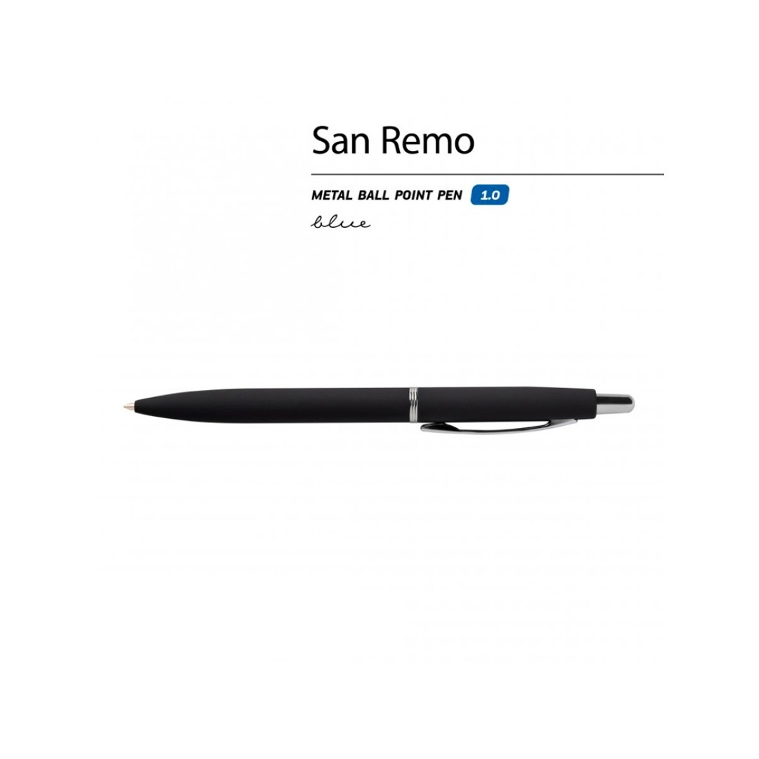 Ручка "SAN REMO" шариковая  автоматическая, черный металлический корпус, 1.00 мм, синяя