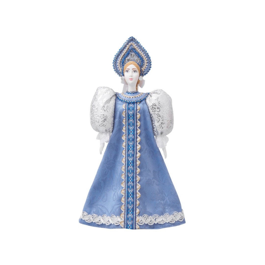 Подарочный набор: кукла фарфоровая, чай "Малина с мятой", голубой