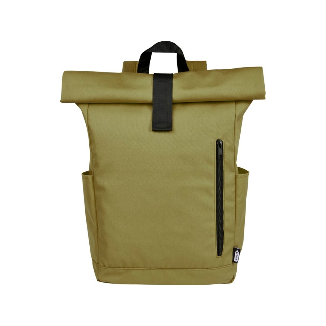 Рюкзак Byron 15,6" объемом 18 л со скручиваемым верхом, изготовленный из переработанного ПЭТ по стандарту GRS, оливковый