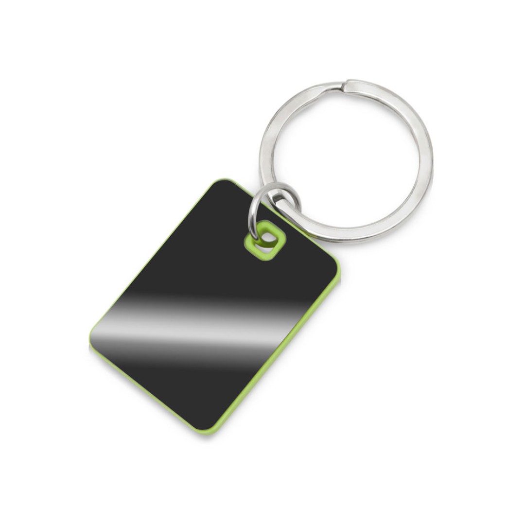 Металлический брелок с пластиковой цветной вставкой "SteelPop Rct", серебристый с зеленым яблоком