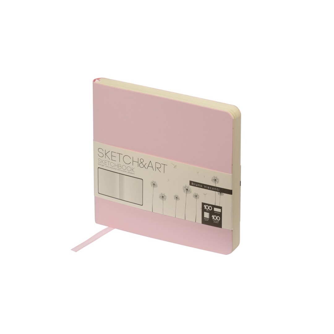 Скетчбук "Sketch & Art" в мягком переплете 145х145 мм, 100 л. бежевой бумаги 100 гр., розовый