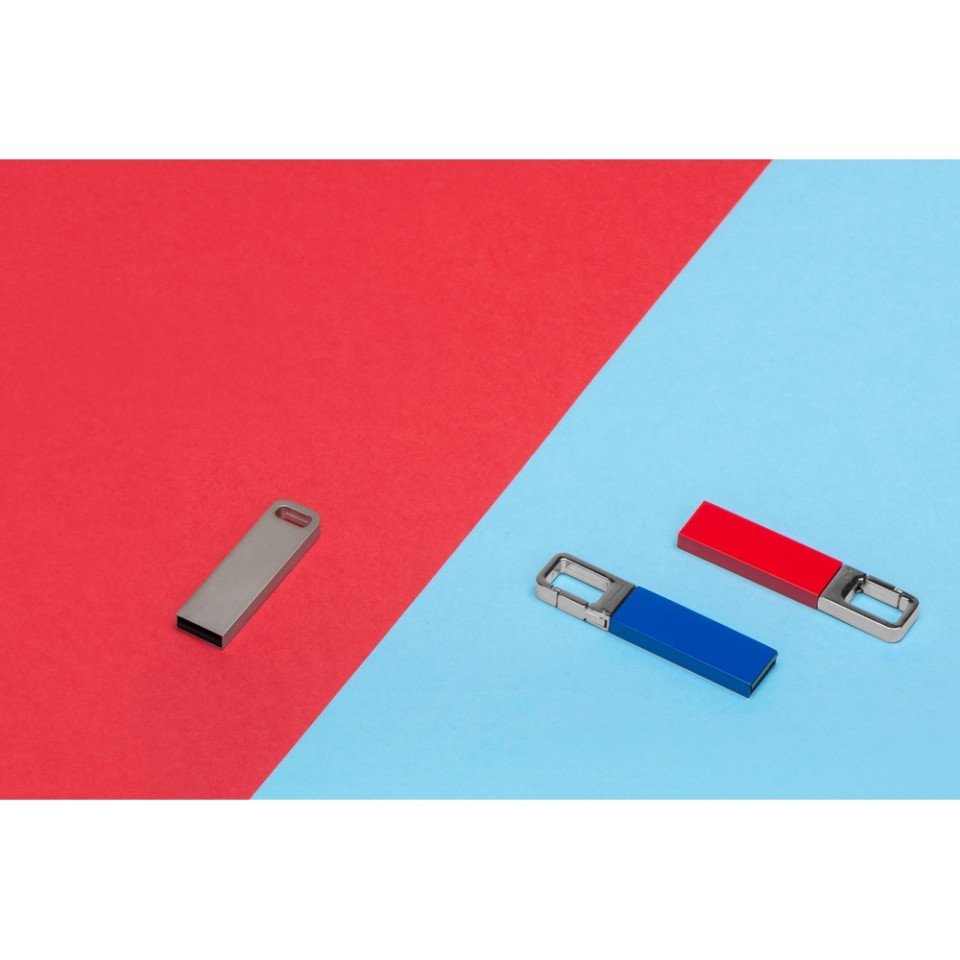 Флеш-карта USB 2.0 16 Gb с карабином "Hook", красный/серебристый