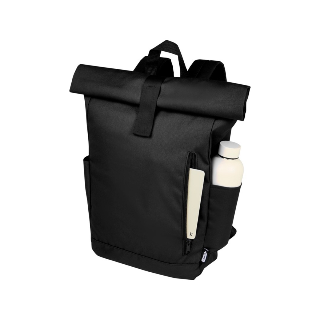 Рюкзак Byron 15,6" объемом 18 л со скручиваемым верхом, изготовленный из переработанного ПЭТ по стандарту GRS, черный