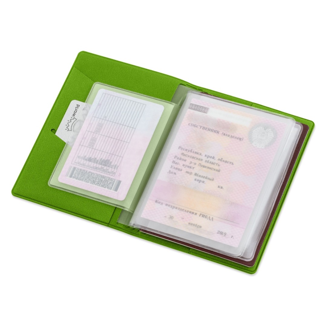 Классическая обложка для автодокументов "Favor", зеленое яблоко