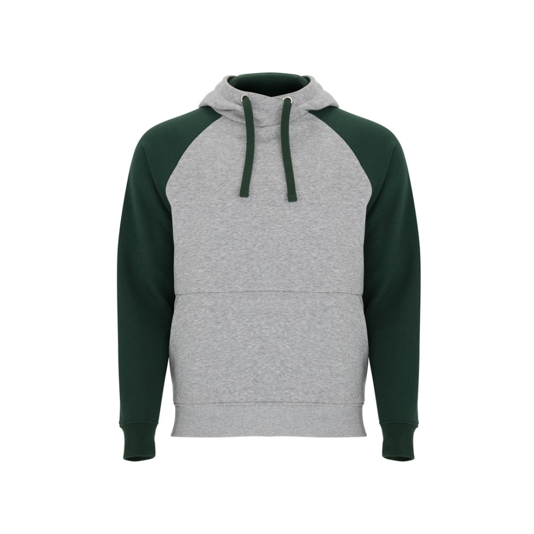 Толстовка с капюшоном "Badet" мужской, серый меланж/бутылочный зеленый