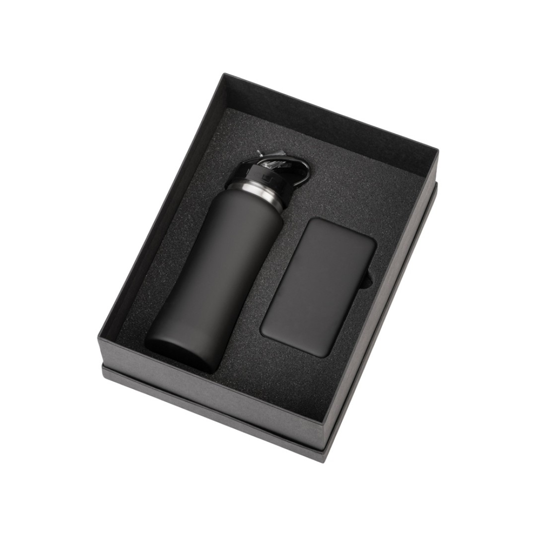 Подарочный набор с бутылкой для воды и повербанком С2, 10000 mAh, черный