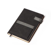 Бизнес блокнот А5 "Freya" с клапаном и карманом для визиток, твердая обложка, 128 листов, черный и свет
