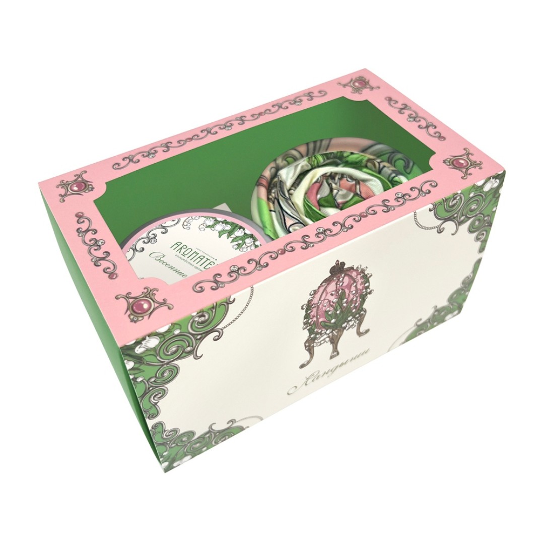 Набор: платок «Ландыши» и свеча «Весенние цветы»