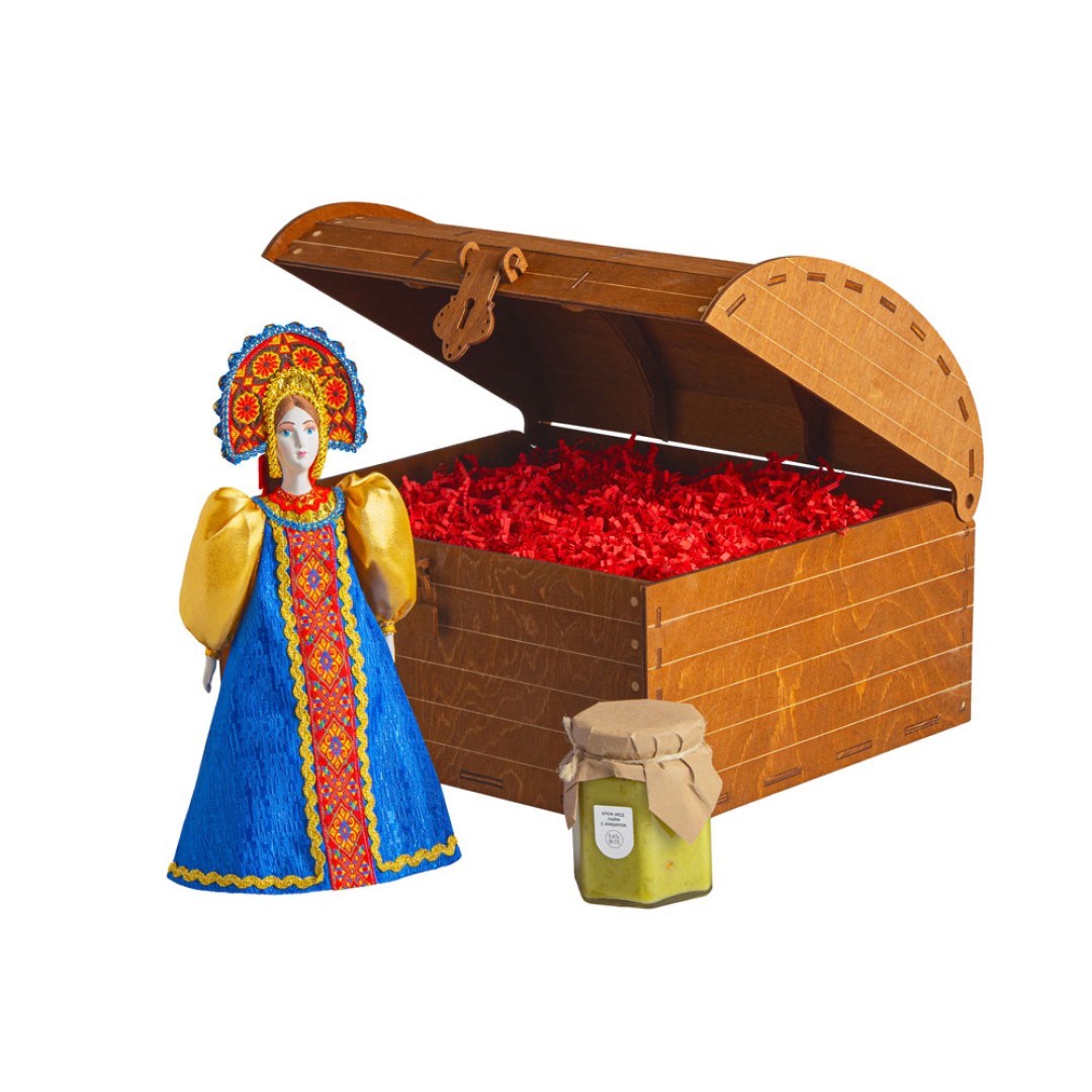 Подарочный набор: кукла фарфоровая, крем-мед, синий