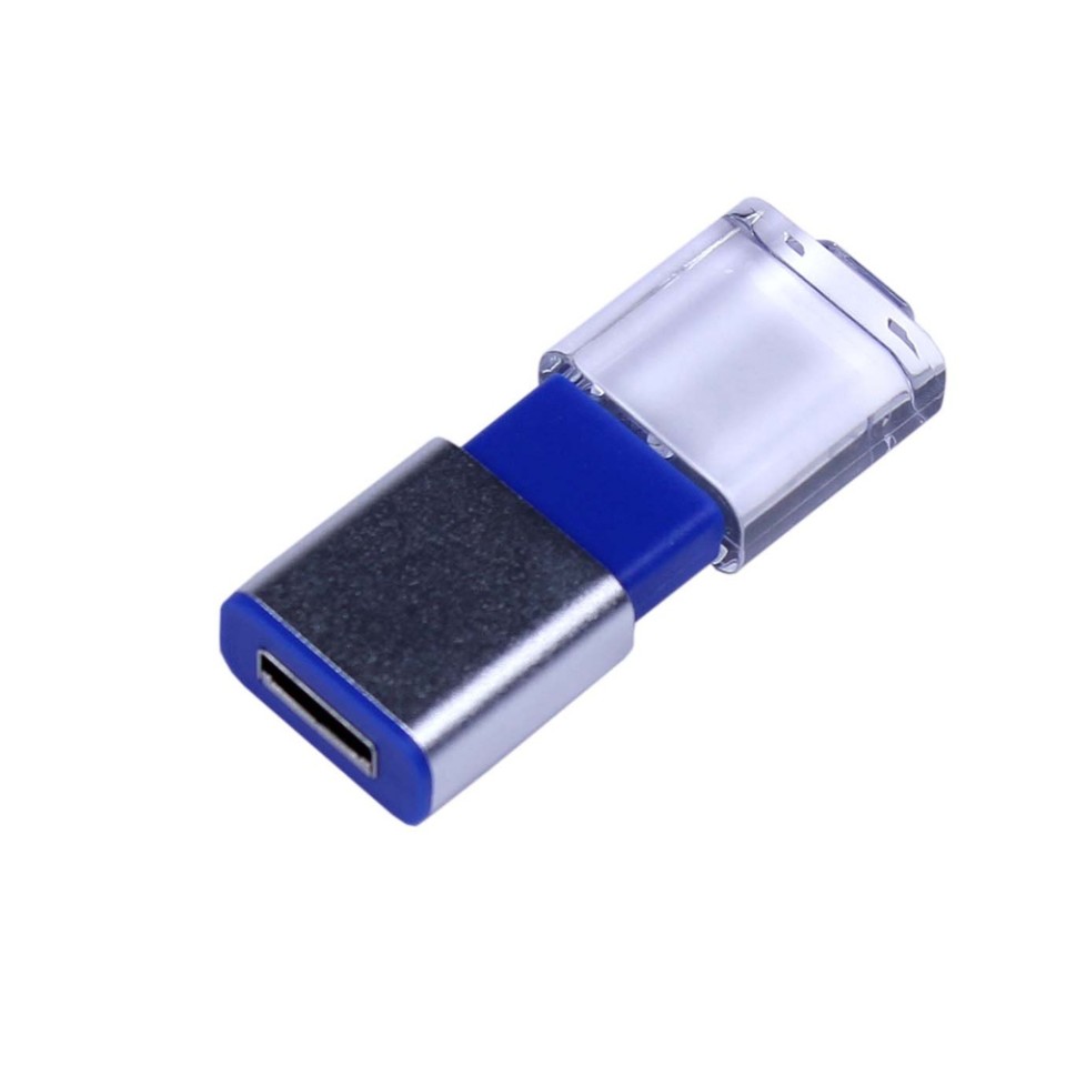 USB-флешка промо на 32 Гб прямоугольной формы, выдвижной механизм, синий