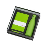 Подарочный набор c блокнотом C1, ручкой и термобутылкой, зеленое яблоко