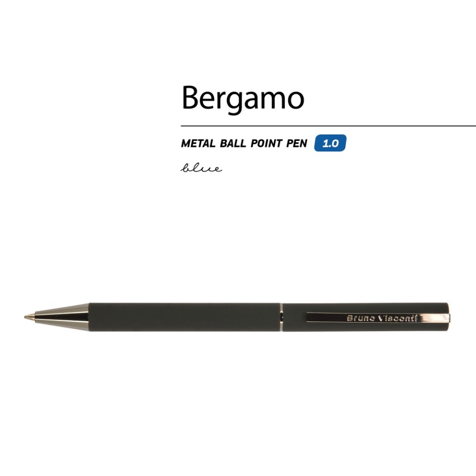 Ручка "Bergamo" шариковая автоматическая, черный металлический корпус, 0.7 мм, синяя