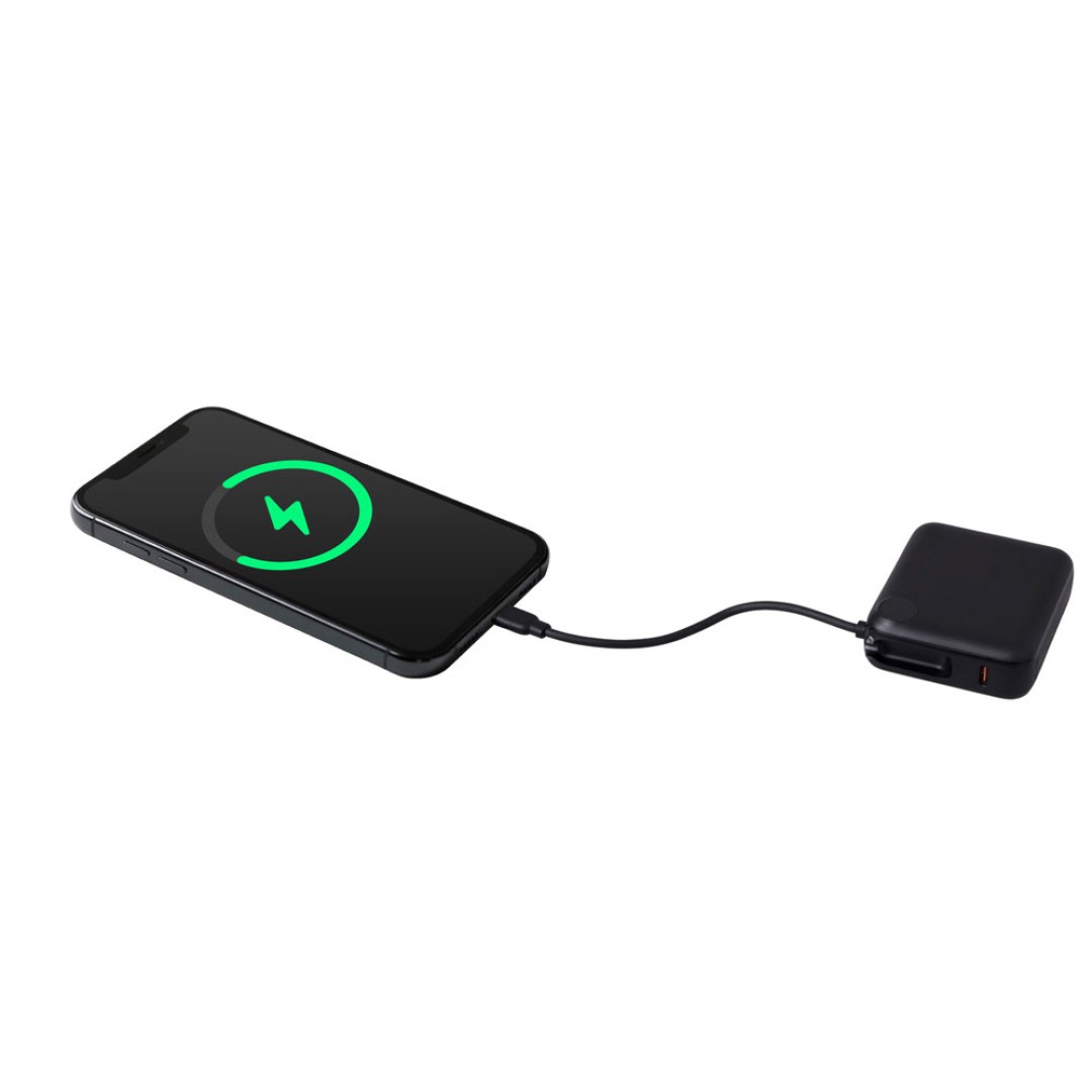 Внешний аккумулятор со встроенным кабелем «Liri», QC/PD, 10000 мАч, черный