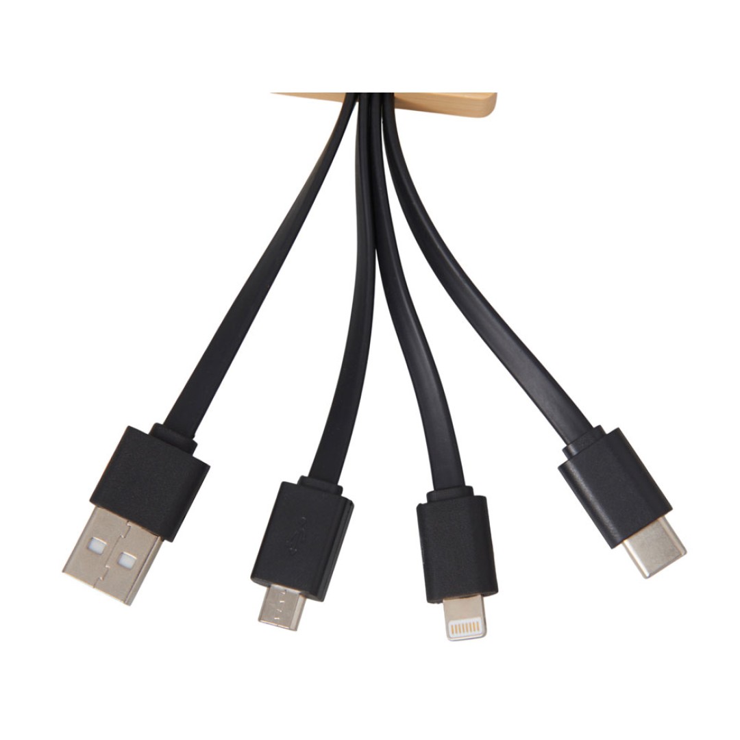 Кабель 3-в-1 с подсветкой лого «Reedia S6», бамбук, черный