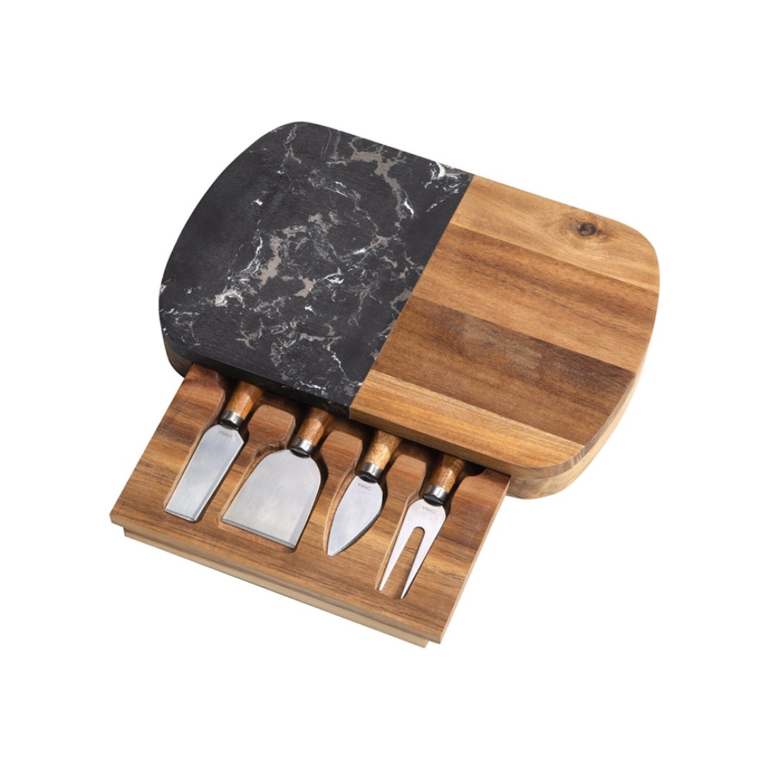 Набор для сыра в подарочной коробке из акации и мрамора "Date" (P)