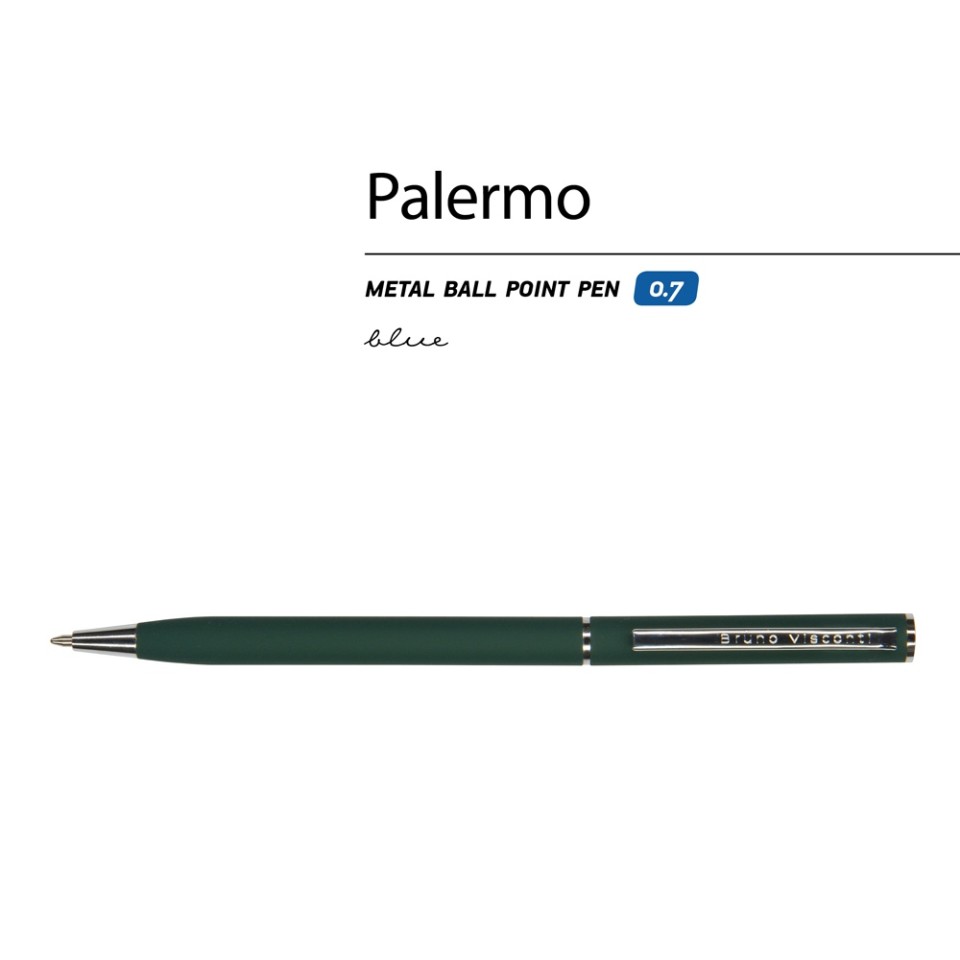 Ручка "Palermo" шариковая  автоматическая, зеленый металлический корпус, 0,7 мм, синяя