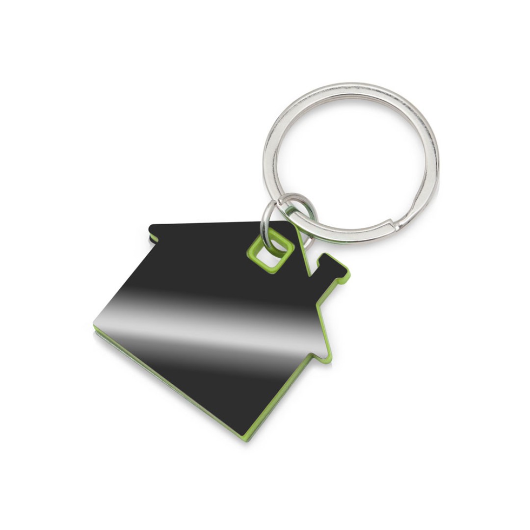 Металлический брелок с пластиковой цветной вставкой "SteelPop House", серебристый с зеленым яблоком