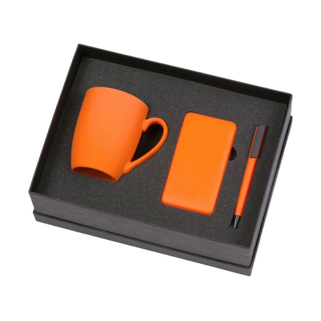 Подарочный набор c кружкой, пластиковой ручкой и повербанком С2, 10000 mAh, оранжевый