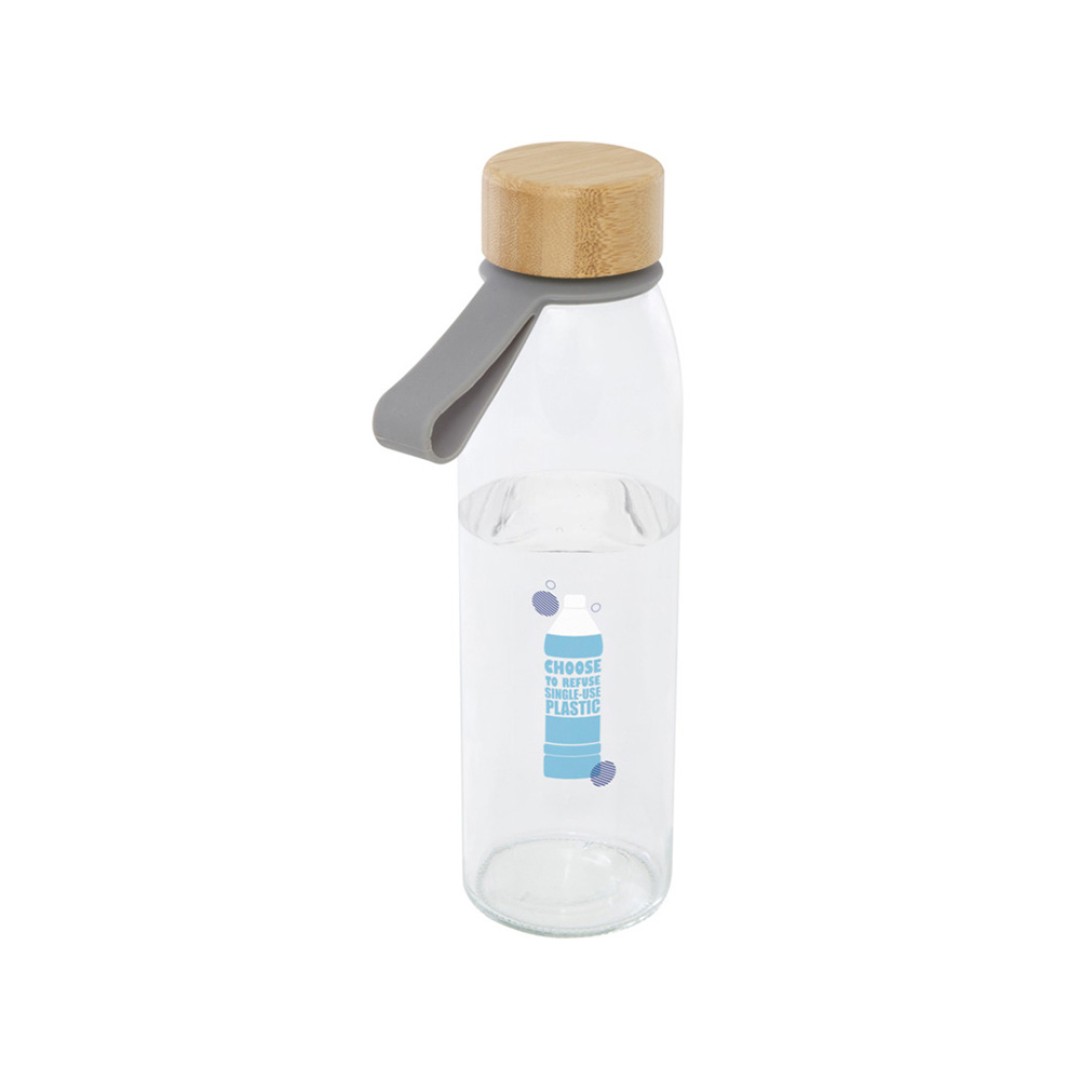 Стеклянная бутылка для воды Porto объемом 500 мл с силиконовой ручкой и бамбуковой крышкой - Серый