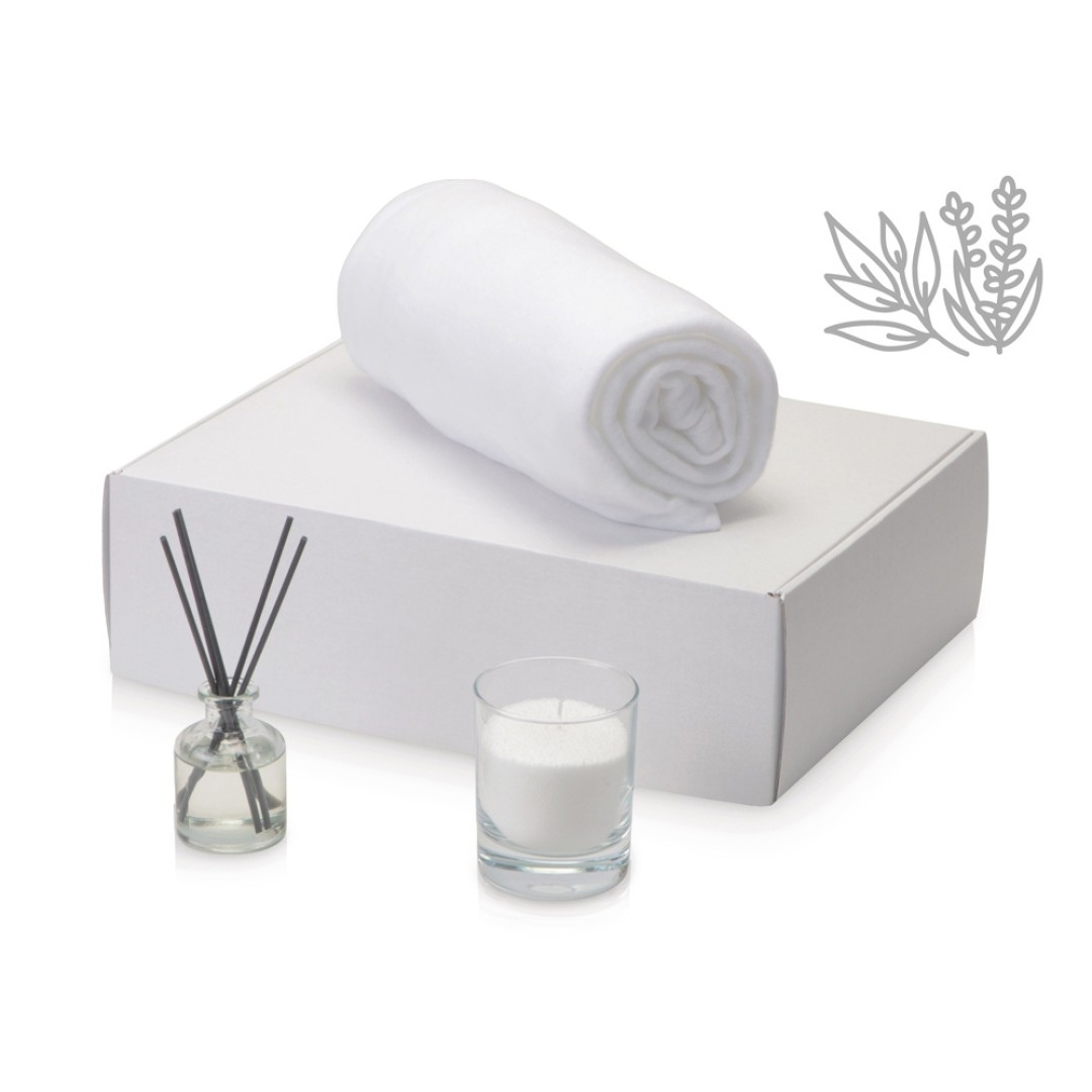 Подарочный набор White light 2.0 с пледом, диффузором, насыпной свечой