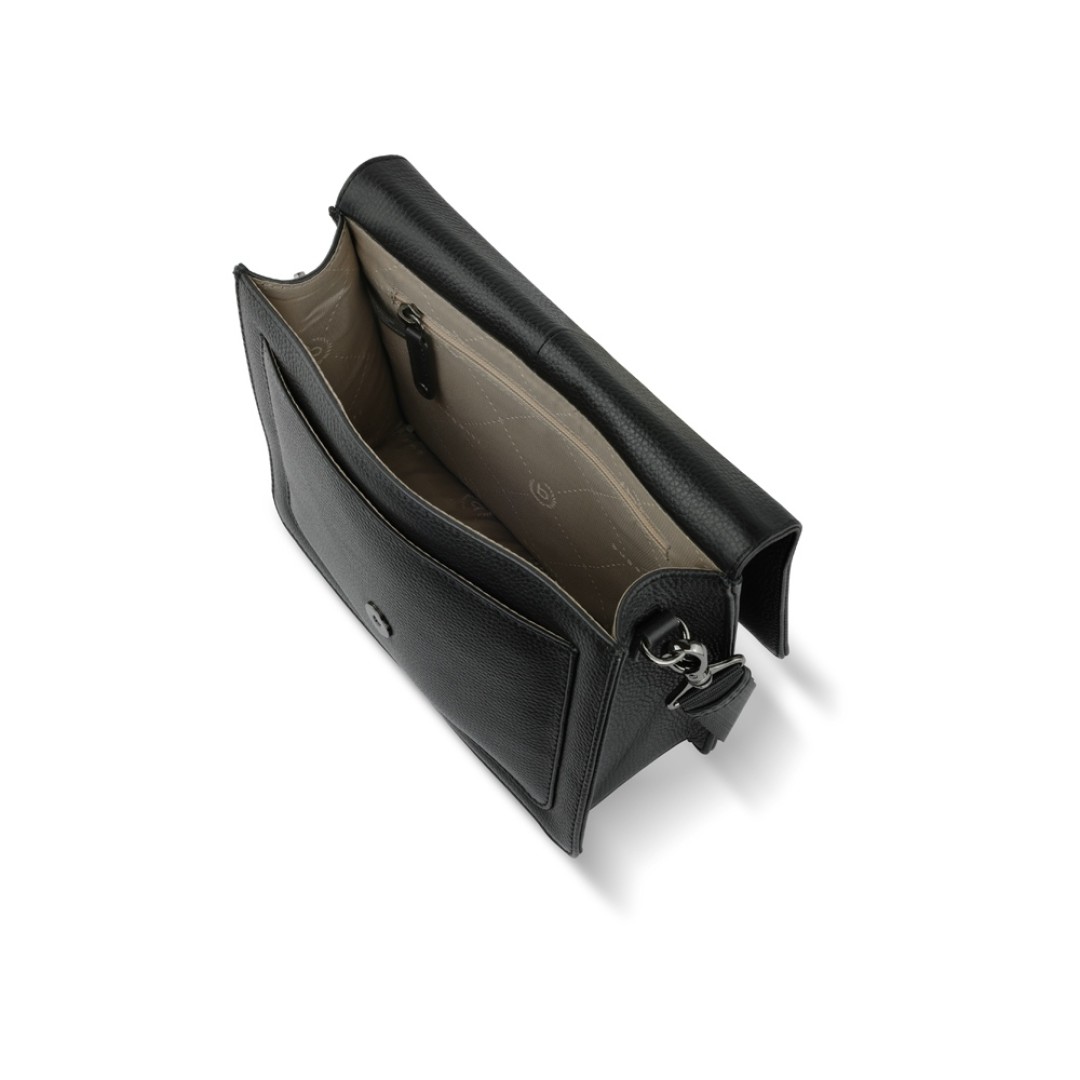 Сумка через плечо женская BUGATTI Elsa, чёрная, воловья кожа/полиэстер, 25х8,5х20 см