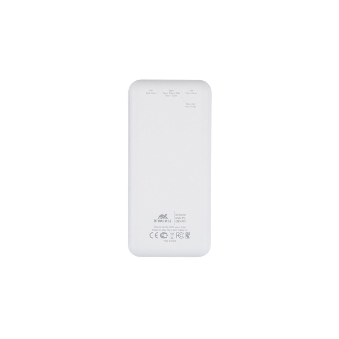 RIVACASE VA2580 (20 000mAh), QC/PD 20W внешний аккумулятор с дисплеем, белый /24
