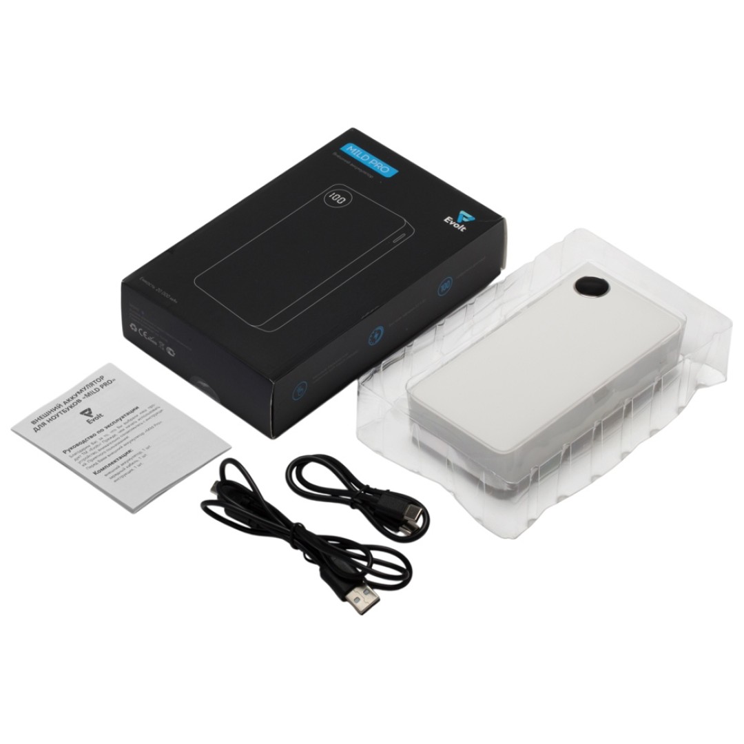 Внешний аккумулятор «Mild Pro» c быстрой зарядкой QC/PD, 20 000 mAh, белый
