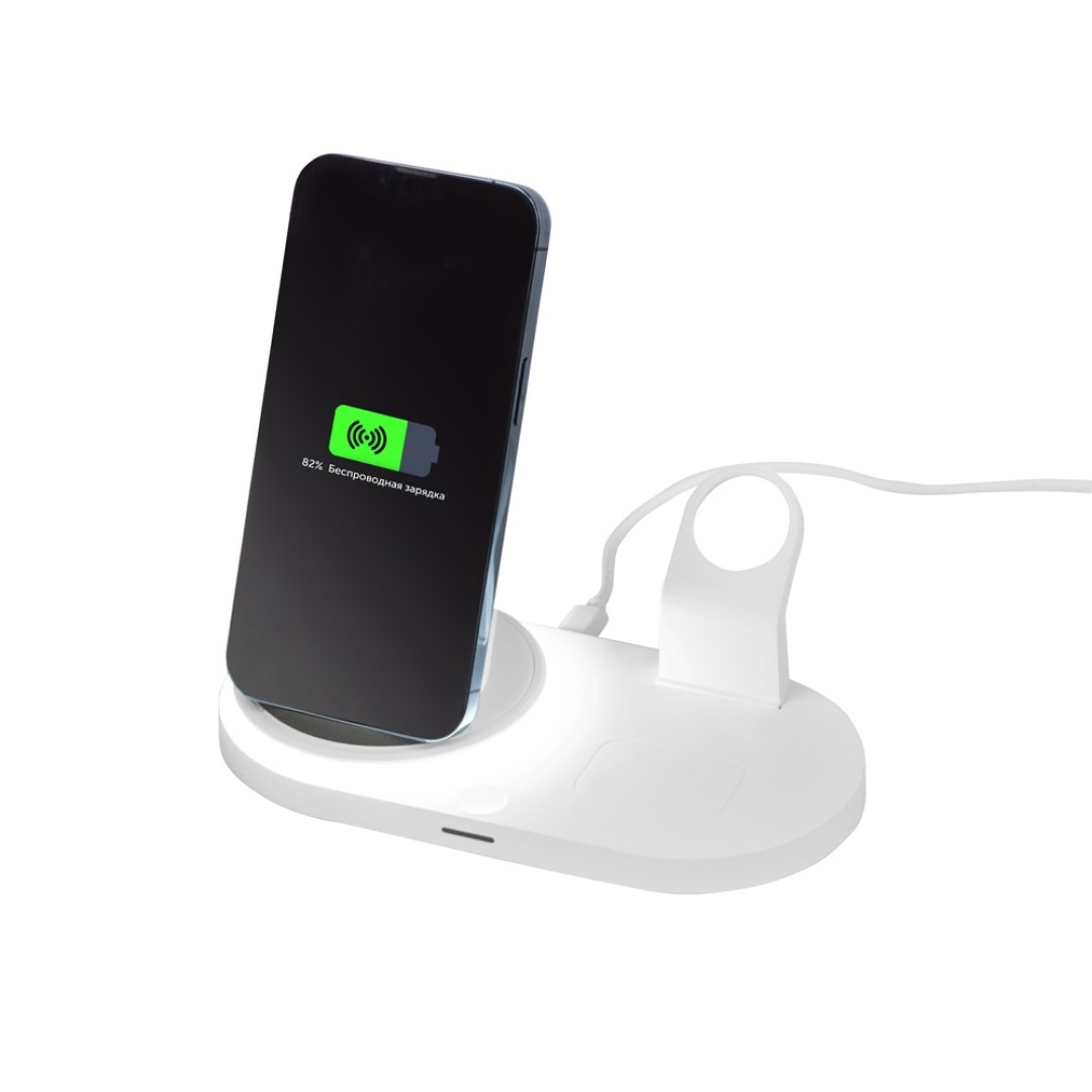 Складная зарядная станция с беспроводной зарядкой «Flashport», 15 Вт, белый (Р)