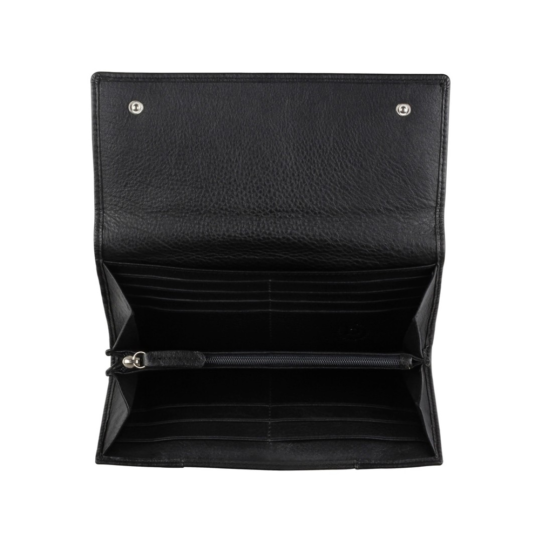 Кошелёк женский BUGATTI Lady Top, чёрный, натуральная воловья кожа, 20х2,5х10,5 см