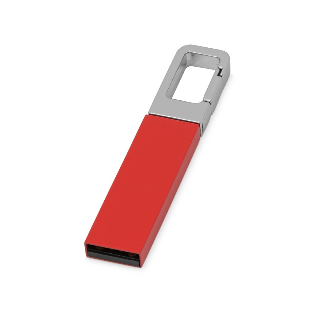 Флеш-карта USB 2.0 16 Gb с карабином "Hook", красный/серебристый