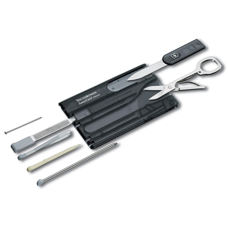 Швейцарская карточка VICTORINOX SwissCard Classic, 10 функций, полупрозрачная чёрная