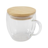 Стеклянная кружка Lenora емкостью 250 мл с бамбуковой крышкой - прозрачный