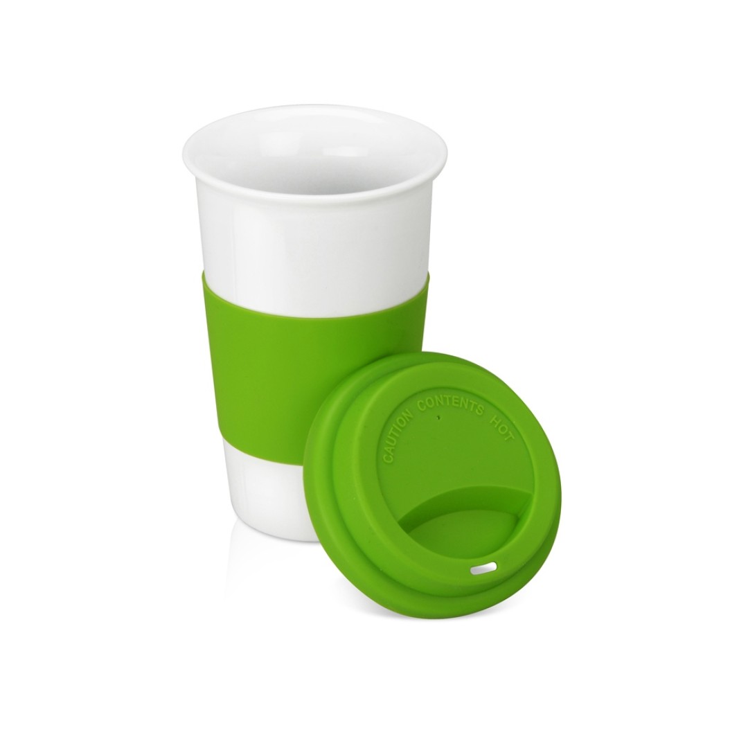 Кружка с силиконовой крышкой и манжетой «Нью-Йорк» 300мл, зеленый