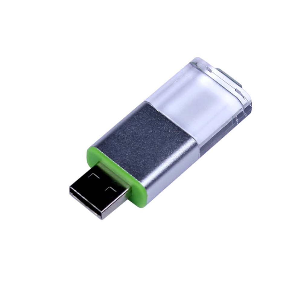 USB-флешка промо на 32 Гб прямоугольной формы, выдвижной механизм, зеленый