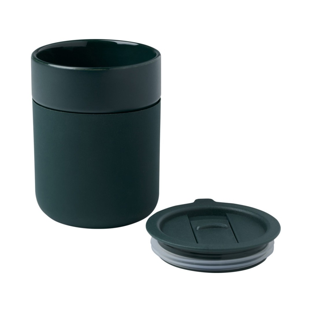 Java керамическая кружка емкостью 330 мл с силиконовой оберткой и пластиковой крышкой - Зеленый