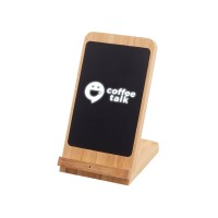 Беспроводное зарядное устройство 2-в-1 с подсветкой лого «Reedia S4», 15 Вт, бамбук, черный