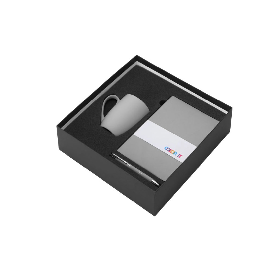 Подарочный набор с блокнотом С2, металлической ручкой и кружкой, серый