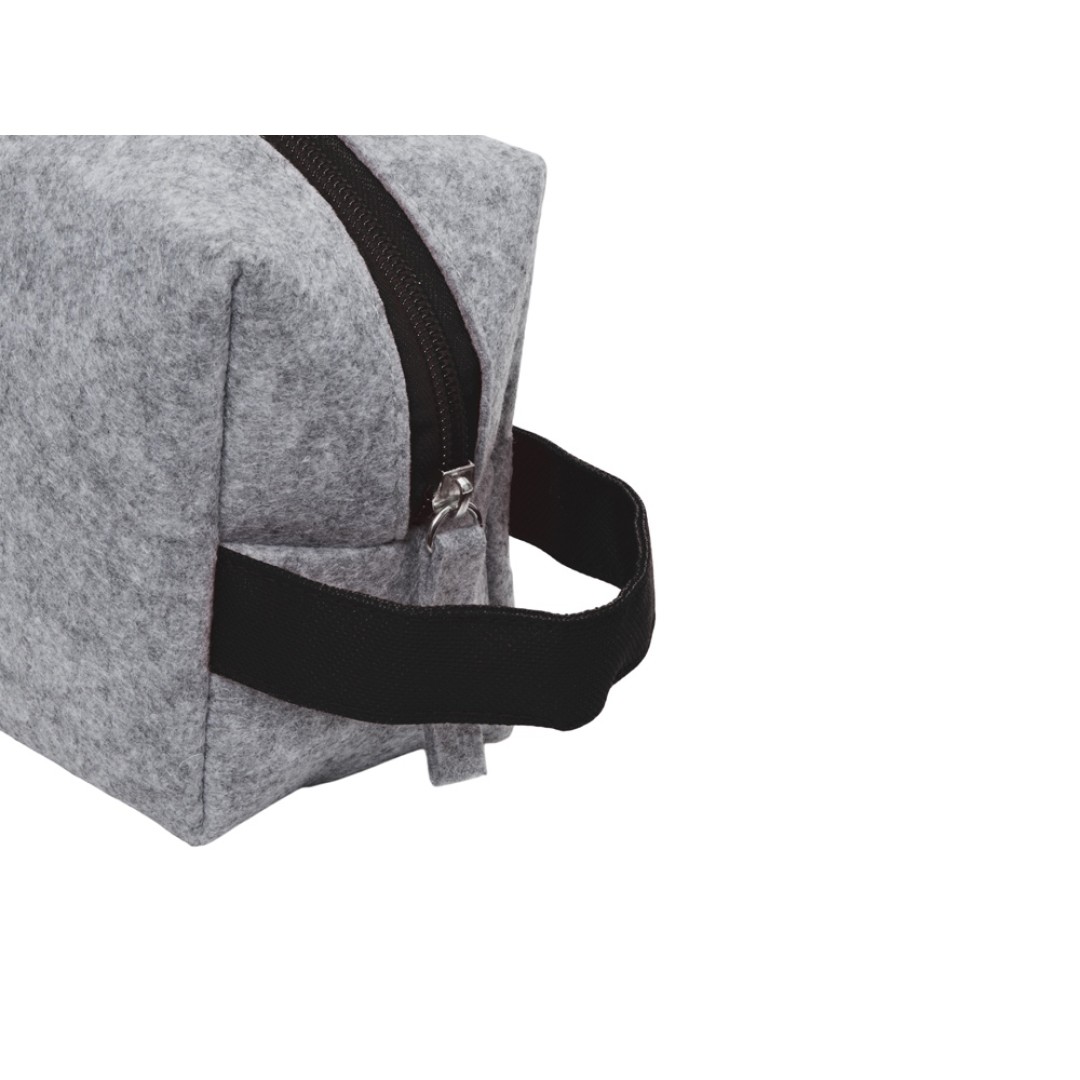 Косметичка из РПЕТ фетра с ручкой "Felt", серый с черным